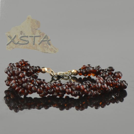 Cherry amber beads bracelet with silver